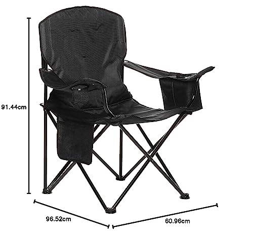 Amazon Basics Outdoor Camping Chair, Folding, Bag Included, XL Size, 97 x 61 x 91cm, Black, Padded Backrest