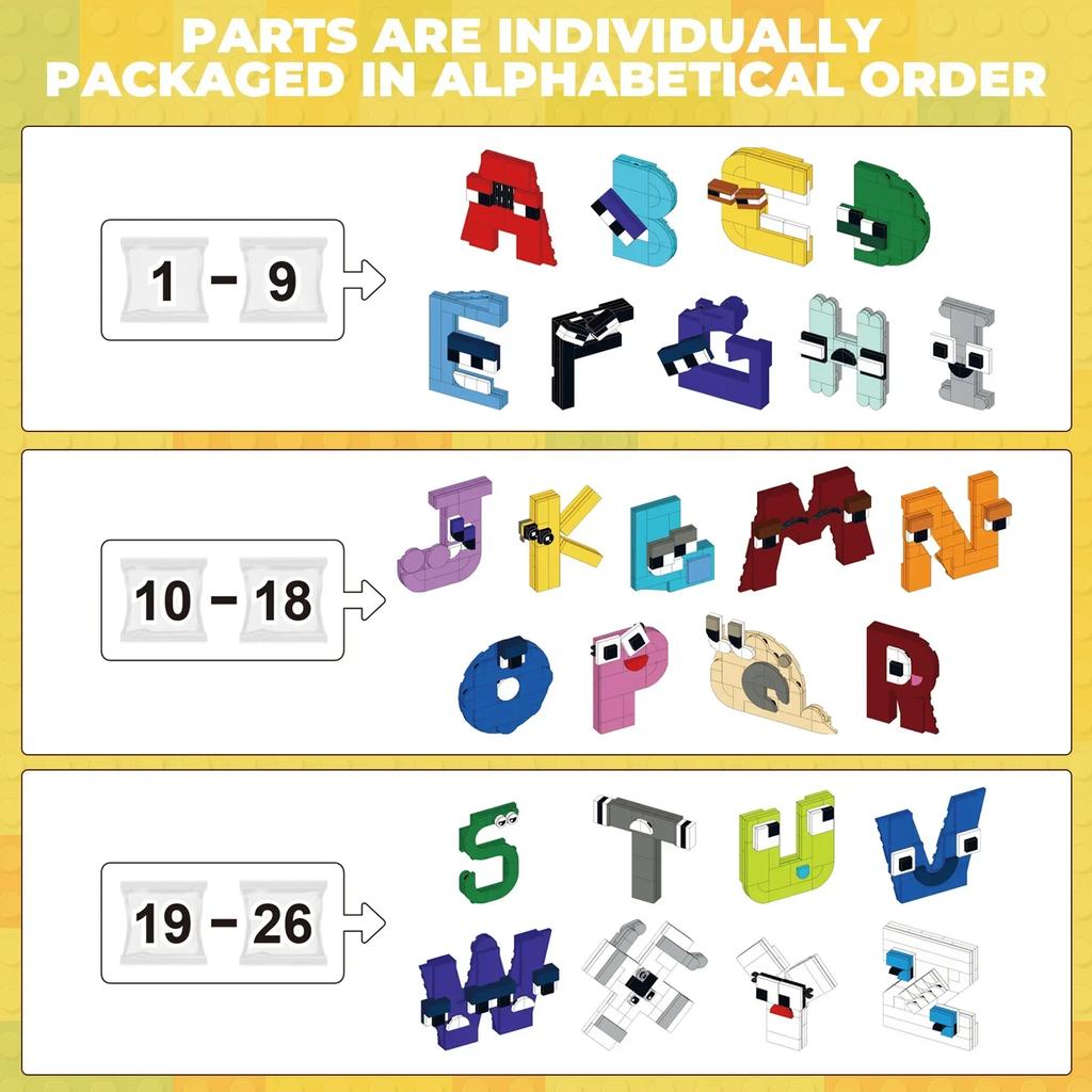 MOC 931PCS Letters Lore A-Z 26 English Alphabet Numbers Letters Building Blocks Set Legend Letters Education Bricks Kids Toys