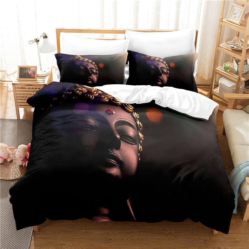 Buddha Statue Duvet Cover Set 3D Digital Printing Gold Queen King Size Bedding Set For Kids Boys Girls Polyester Comforter Set