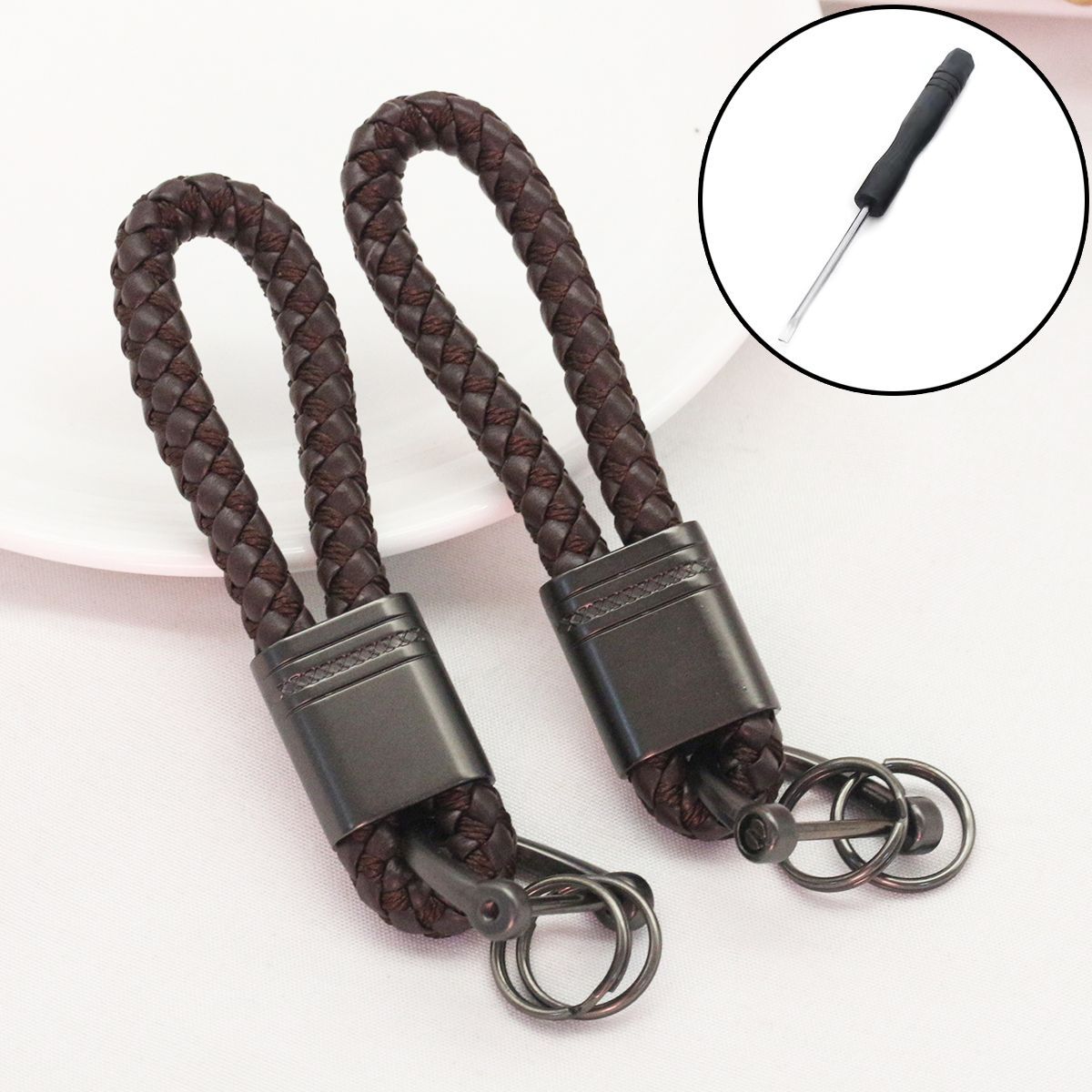 

2 шт. Брелок из ПУ кожи на веревке, Плетеный вручную брелок с подковой, Кольца для ключей от машины, Модный аксессуар для ключей, Подарки кофейный