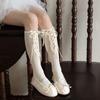 Girls Spring and Summer Lace Calf Socks Lolita Lace-up Bow Pink Girl Baby Pile Socks