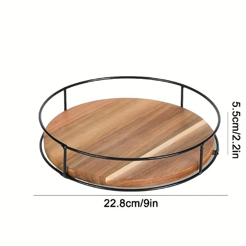 1pcs Wooden Storage Rack Desktop Miscellaneous Round Organizer Kitchen Spice Tray Rotatable Tray