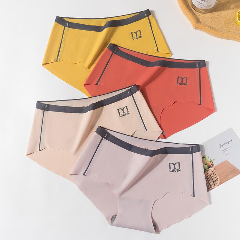 

4 шт./компл. бесшовные трусы из ледяного шелка, женские трусы со средней талией в тон, графеновые антибактериальные повседневные трусики M