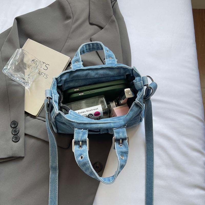 Bolso Cuadrado Pequeño de Mezclilla Bolso de Hombro Cruzado para Mujer