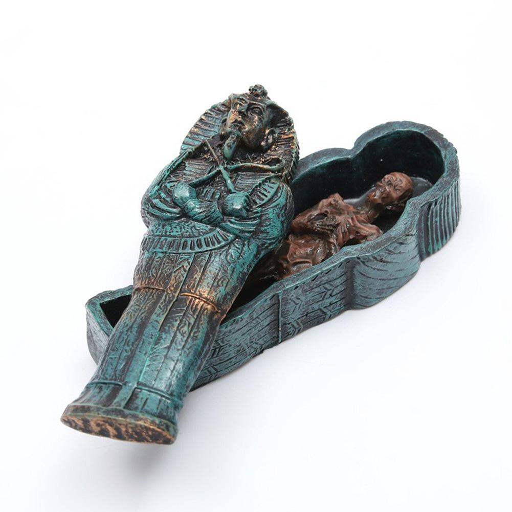 Egyptian Statue Resin Craft Aquarium Decoration Accessories, Ancient Egyptian Mummy Figurine With Coffin Creative Ornament For Fish Tank Decor