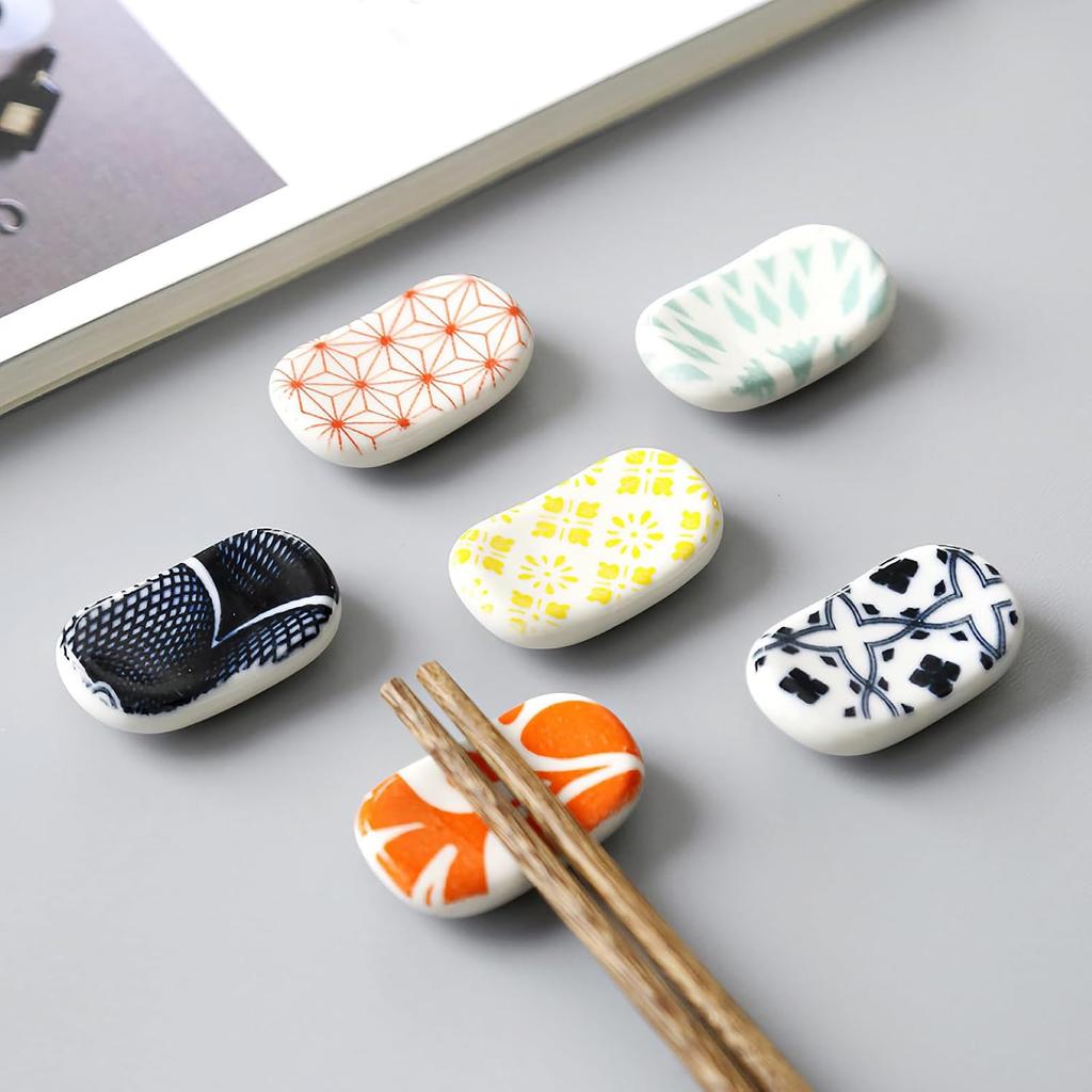 Chopstick Rest Broad Bean Pillow Holder Japanese Style Pattern Ceramic Tableware Cutlery Spoon Stylish Simple Design (set 6)