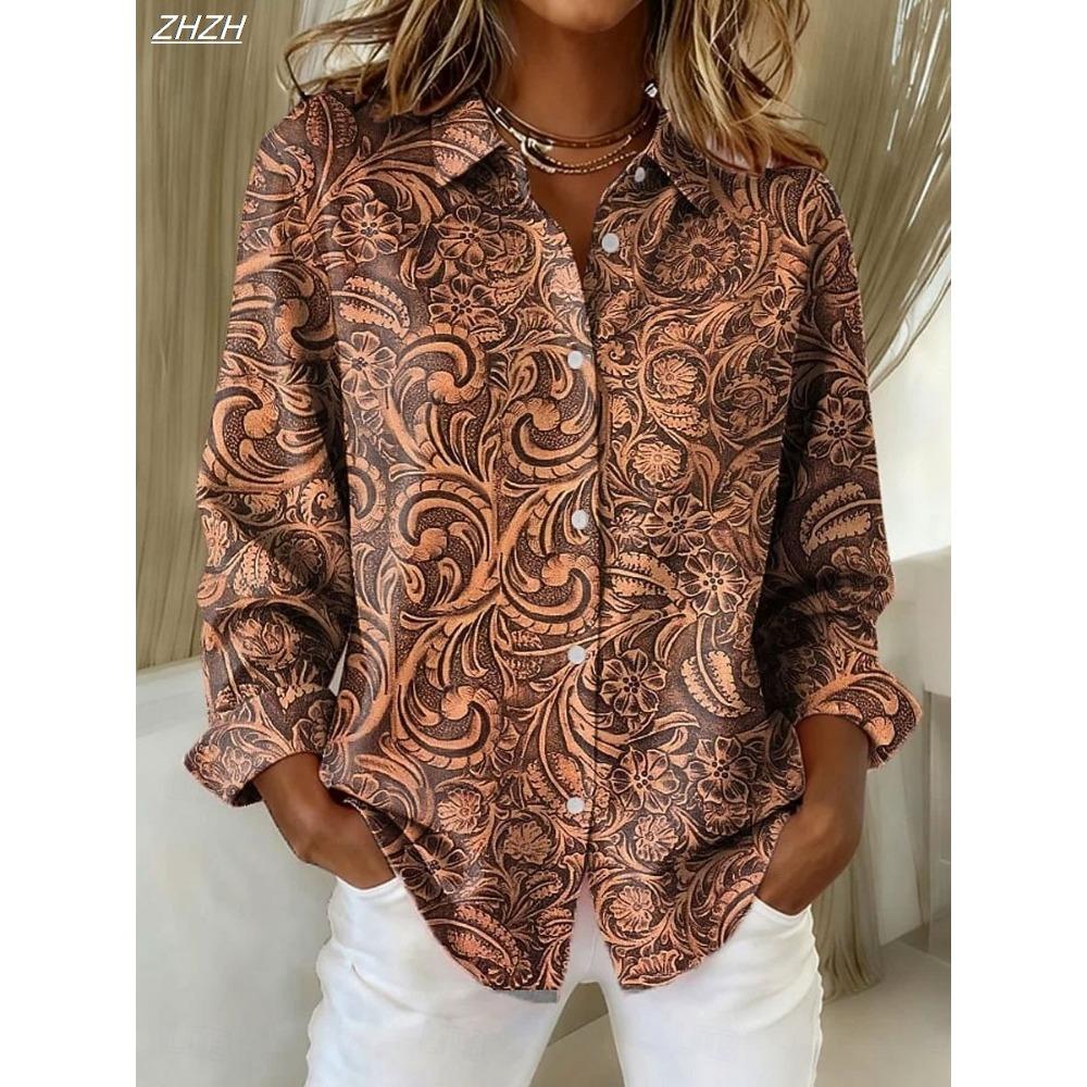 Women's Shirt Blouse Floral Graphic Elegant Vintage Tropical Long Sleeve Shirt Collar Regular Tops Work Print Spring Fall Winter