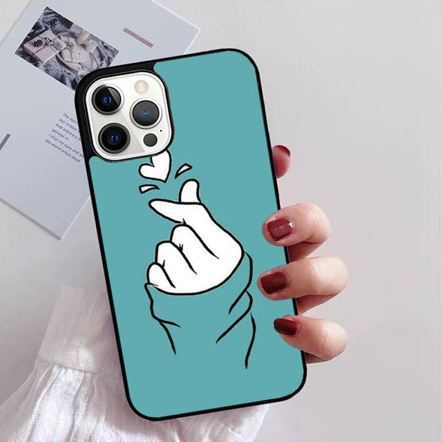 Korean Finger Heart Love Phone Case For iPhone 17 Air 16 15 14 13 12 Pro Max Plus Max Cover Shell Coque