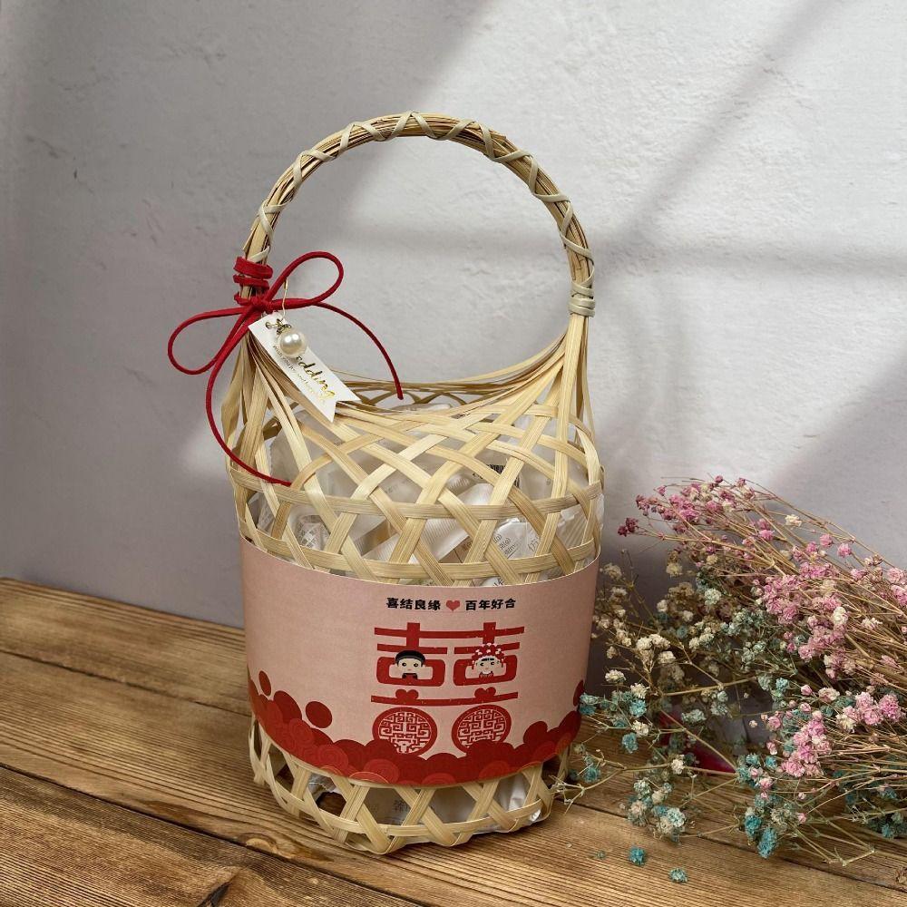 Handmade Hand-held Basket Bamboo Woven Storage Box Multi-functional Gift Packaging Box Gift