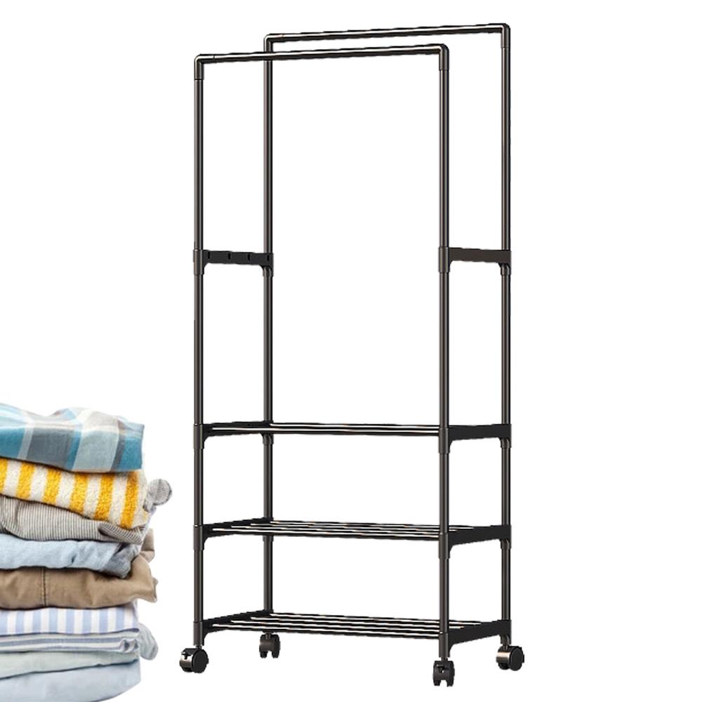 Clothes Rack Double Rods Clothing Racks On Wheels Rolling Clothes Organizer For Coats Shirts Dress Multi-functional Bedroom