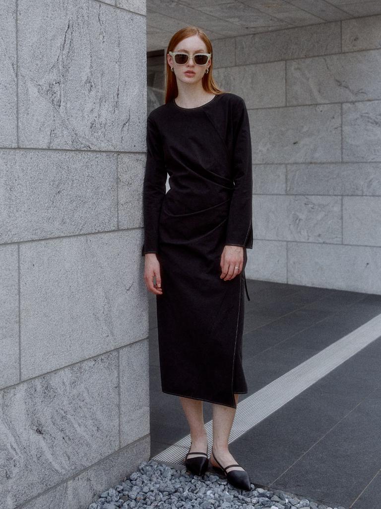Muse Nu Victoria Draped Layered Wrap Detail Dress_Black