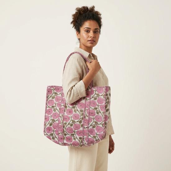 Shoulder Bag Usalover925 Pink Quilted Cotton Floral Print Shoulder Bag 28