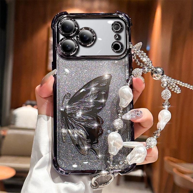 

Laser Butterfly Glitter Shockproof Plating Bracelet Case for Google Pixel 10 9 8 7 Pro XL 9A 8A 7A Silicone Cover Google Pixel 7a чёрный