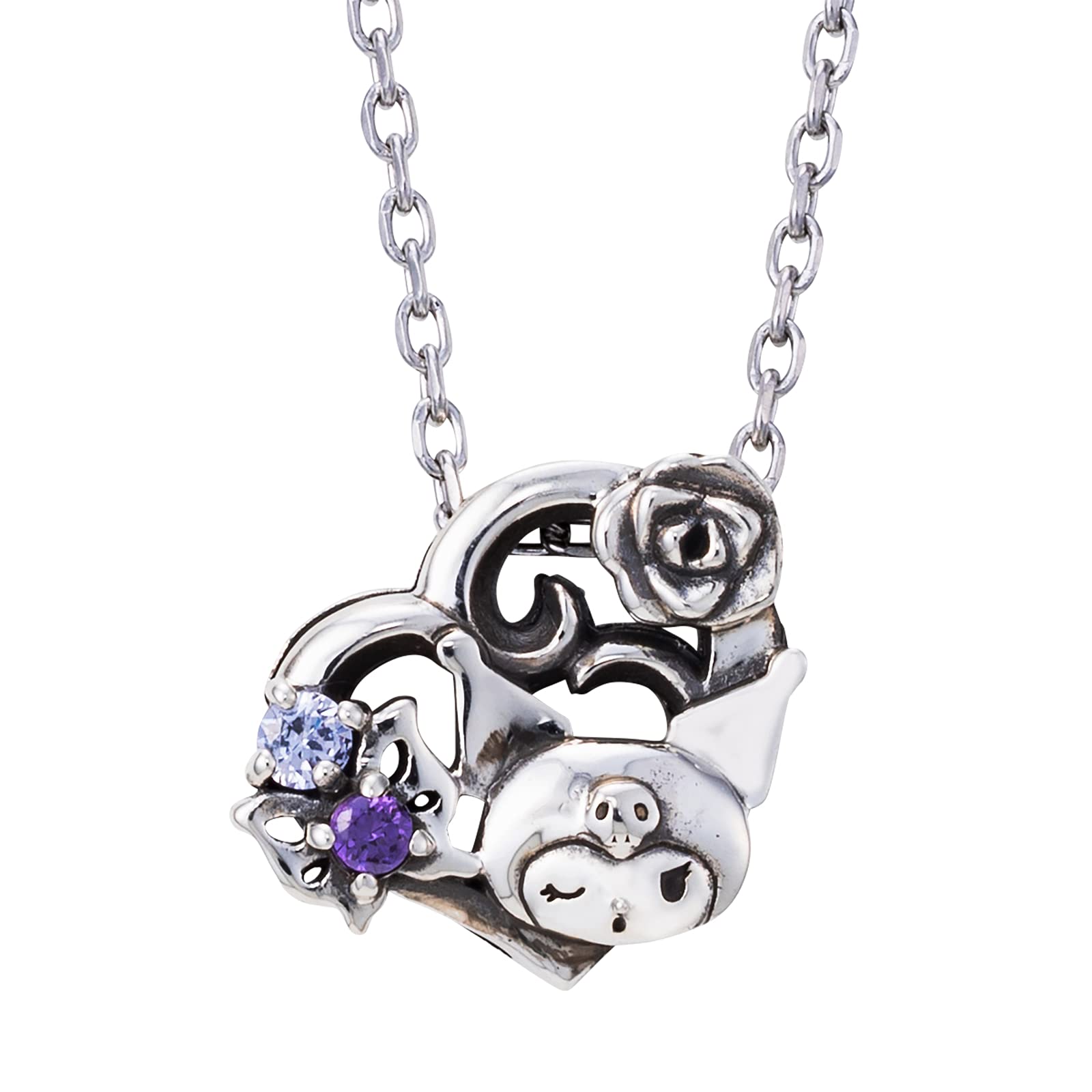 

[White Clover] KUROMI Necklace 40cm Silver 925 Surgical Stainless Steel 316L Cubic Zirconia Oxidized Heart SAKU-N054 Women s білий