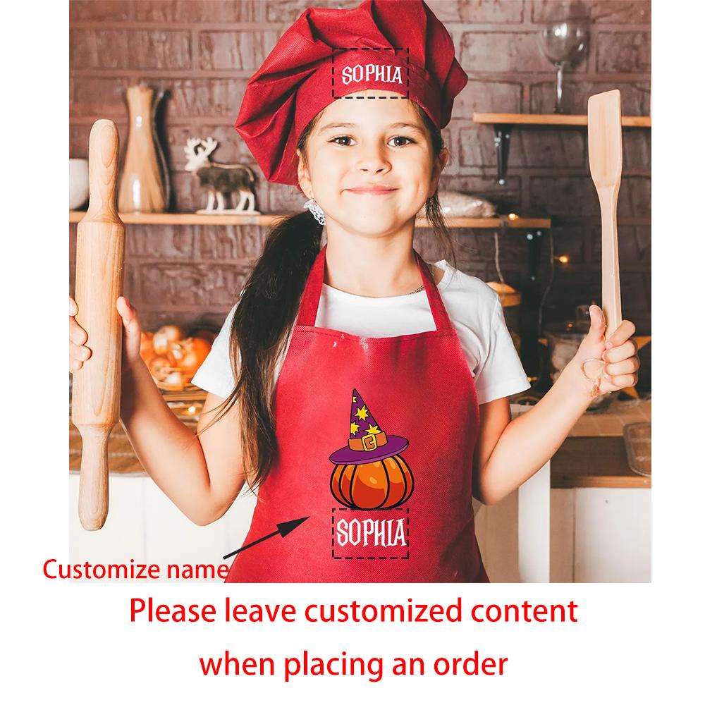 Custom Halloween Apron Chef hat Halloween Gift Kids Witch Painting Aprons Kitchen Decor Baking Cooking Supplies Trick Or Treat