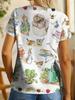 Women's Tee - Whimsical Garden Animal Pattern Graphic, Classic Storybook Critter Design for Casual Daily Wear