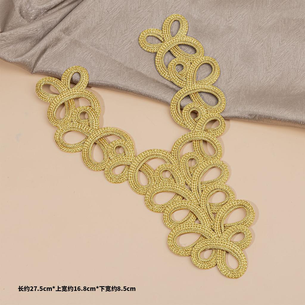 1pcs Vintage Chinese Knot Buttons Gold Lace Trim Clasps for Cheongsam Decor, Dance Dress, DIY Sewing Accessory