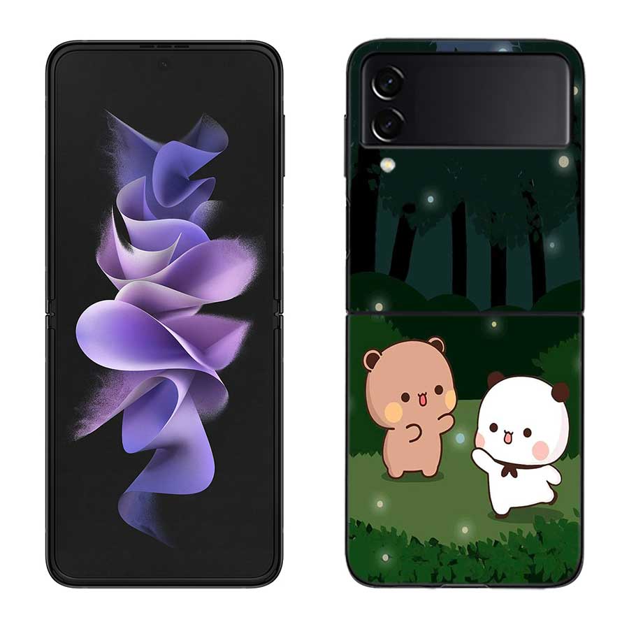 Cute BuBu DuDu Phone Case For Samsung Z Flip 7 6 5G Galaxy Z Flip 5 4 3 Black Hard Cell Cover Luxury PC Shell Coque