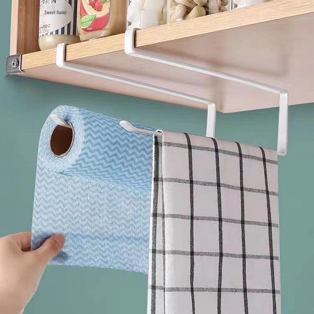 Cabinet Paper Towel Holder & Cling Film Rack | No-Punch Roll & Rag Hanging Rod
