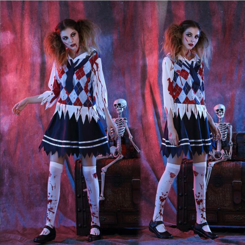 

Хэллоуин косплей окровавленная клетчатая студентка ведьма вампир змея демон игра косплей костюм XXXL