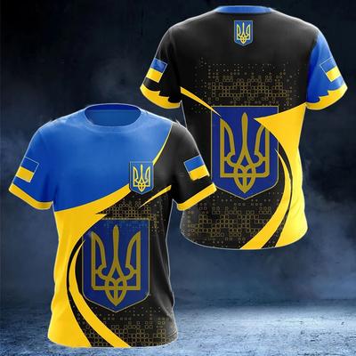 UKRAINE Men's T-Shirt Summer Short Sleeve Ukraine National Emblem Flag Print Fashion Round Neck Pullover Shirt Men's Clothing