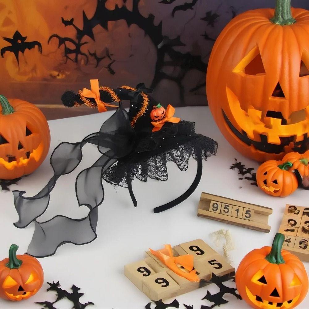 Pumpkin Halloween Witch Hat Headband Spider Cone Hat Hair Hoop Photo Props
