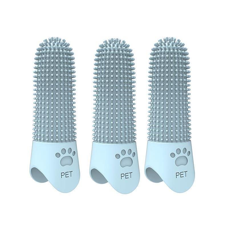 3pcs Silicone Pet Toothbrushes, Soft Bristle, 360° Full-Head Design for Plaque Prevention, with Finger Covers, Material, for Dogs and Cats