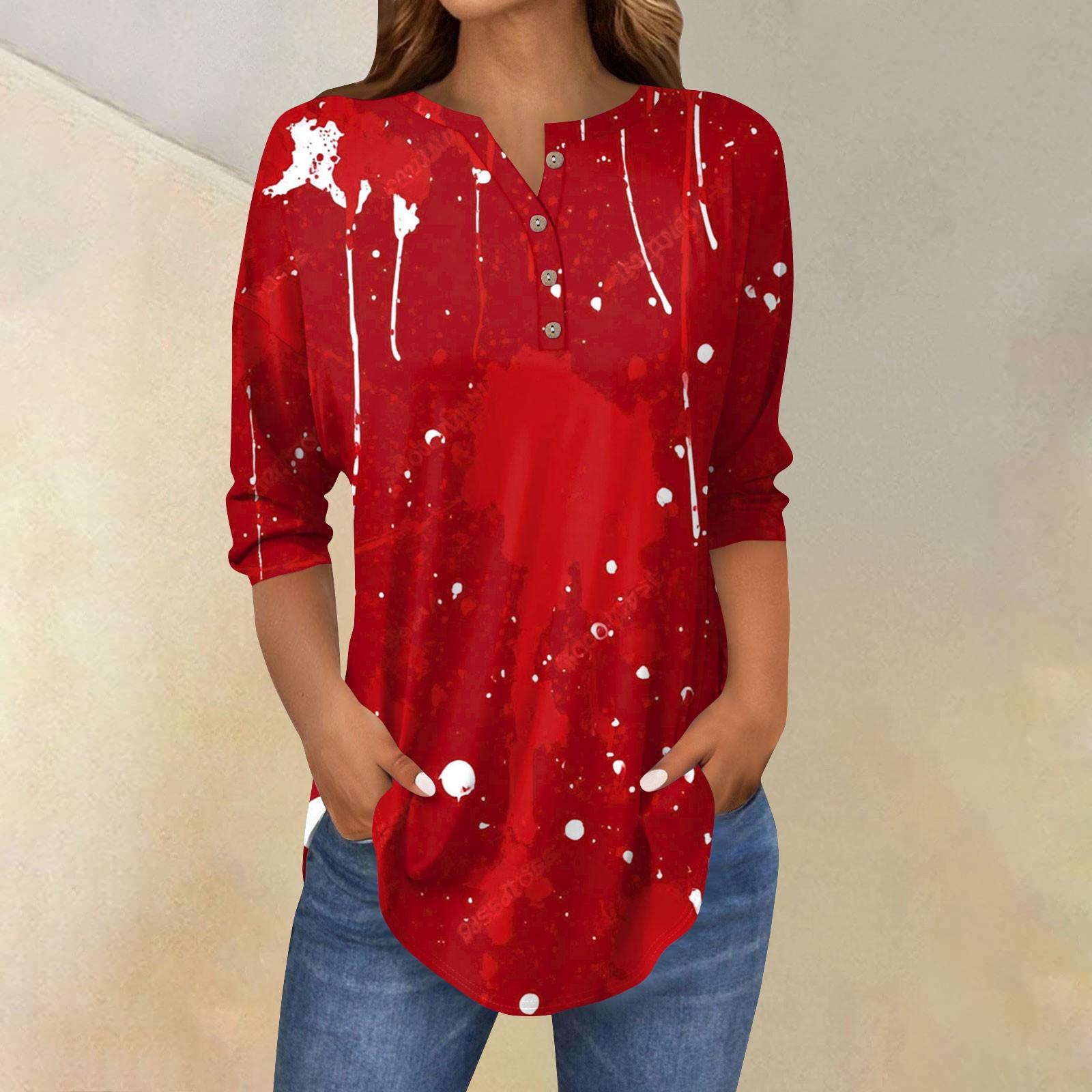 

Женская модная свободная футболка с пуговицами на воротнике, с принтом на Хэллоуин, с длинным рукавом, топ, пуловер XL