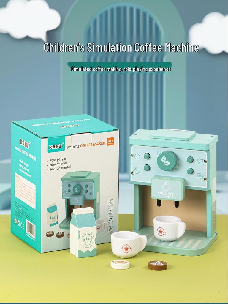 Kids' Wooden Coffee Maker & Mixer: Pretend Kitchen Playset for Early Learning & Role-Playing