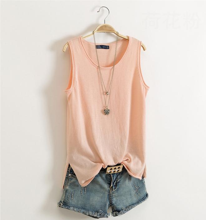 Cotton and Linen Camisole Women's Summer I-shaped Sleeveless Knitted Bottoming Shirt Short Outer Wear Loose Solid