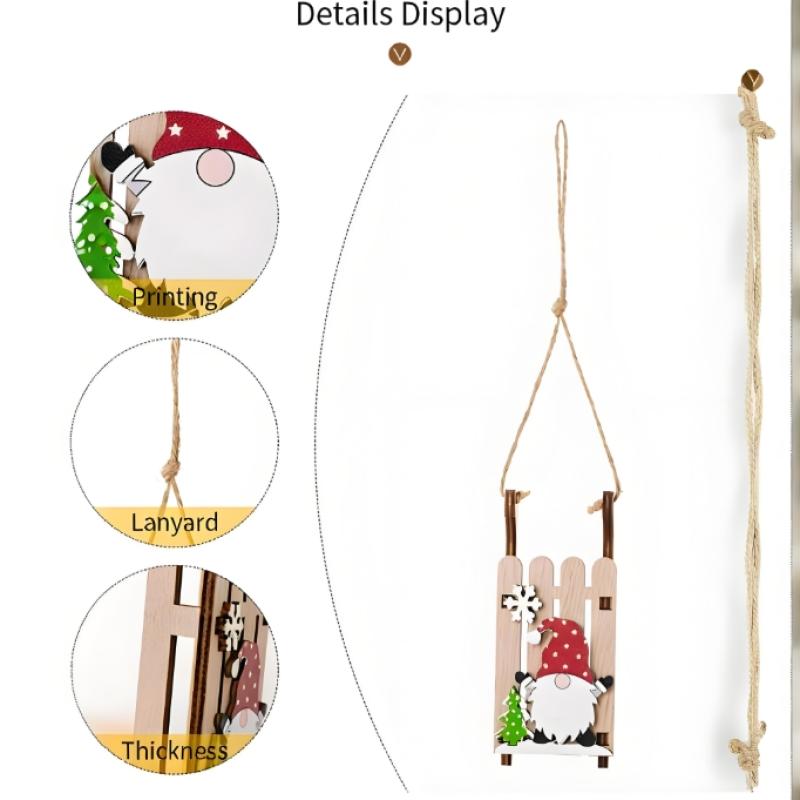 Christmas Tree Hanging Decor Wooden Christmas Sleigh Ornament Wood Gnomes Pendant Home Office Party Diy Christmas Decoration