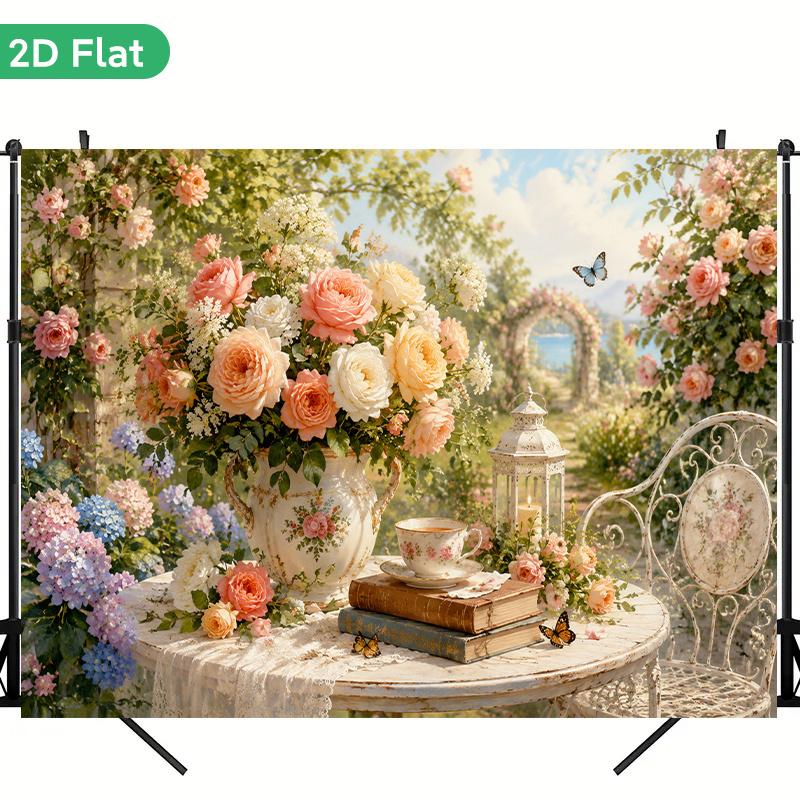 1Pcs Rose Garden Afternoon Tea Decoration Background Winter Backdrop Decorations For Photo Studio Photo Booth Christmas Party