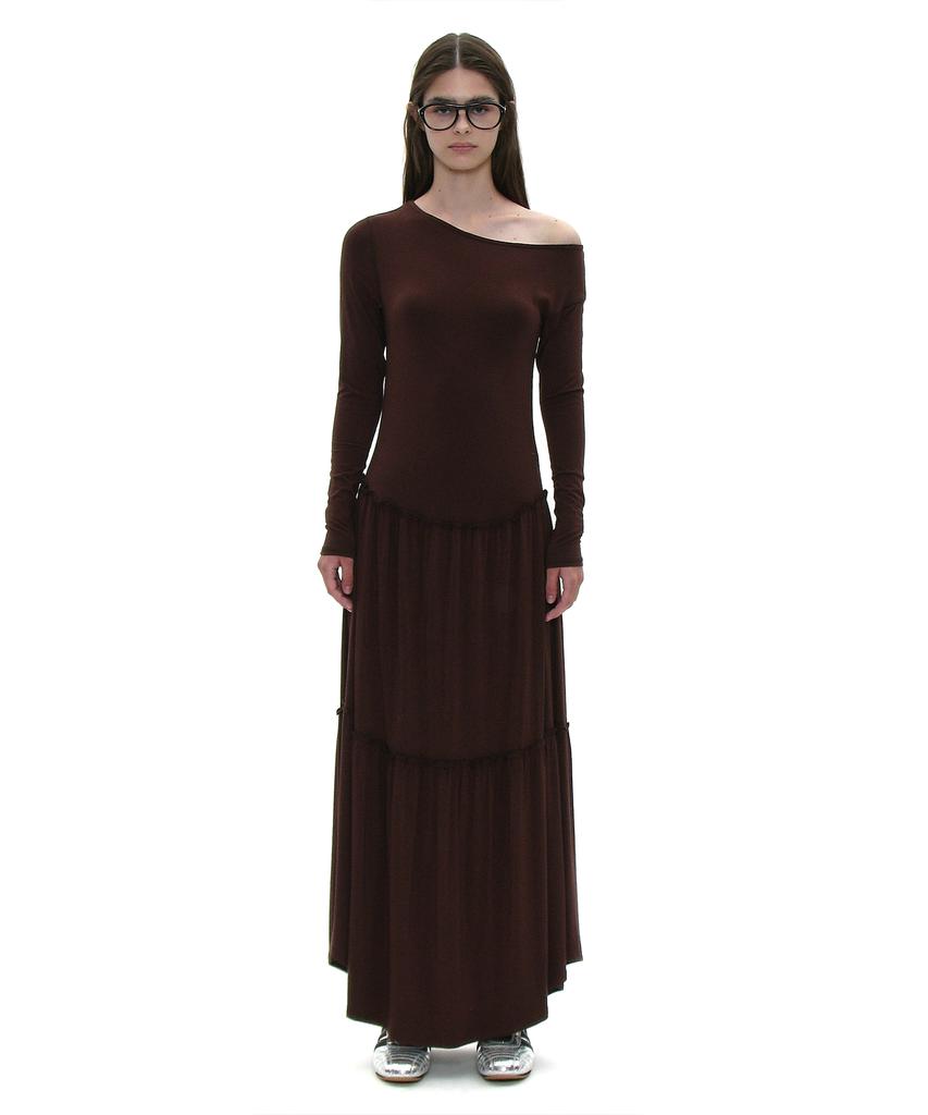 Partimento Woman Pwc Asymmetrical Jersey Shirred Tiered Dress_Brown