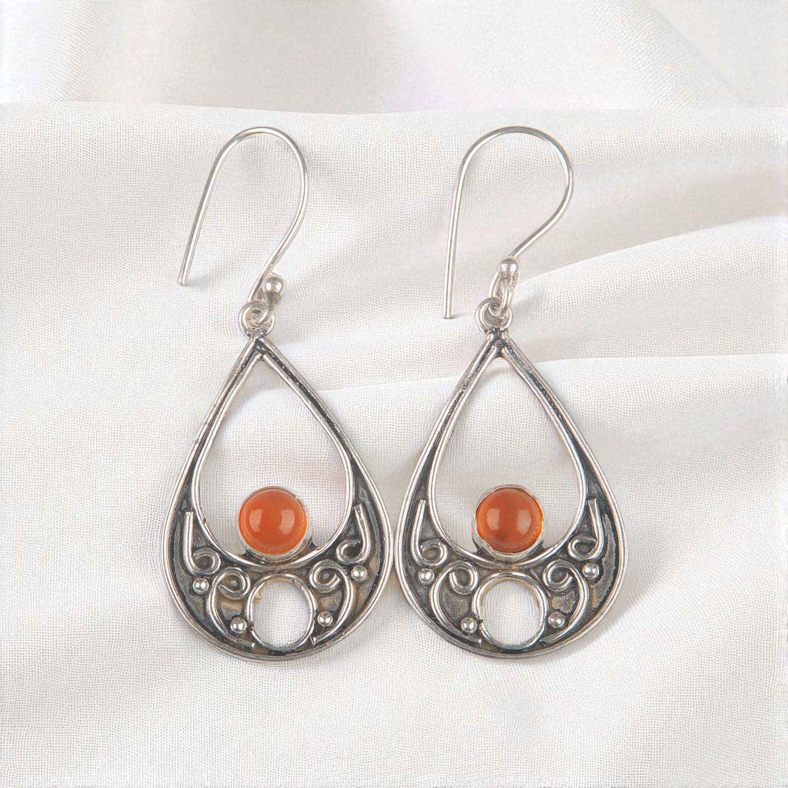 

Rare Carnelian Gemstone 925 Sterling Silver Handmade Jewelry Hook Earrings 1.91 EE-90-19