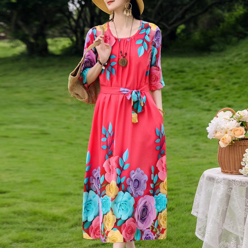 Plus Size Women's Half Sleeve Midi Dress, Casual Loose Floral Print Daily Wear Dress for Ladies