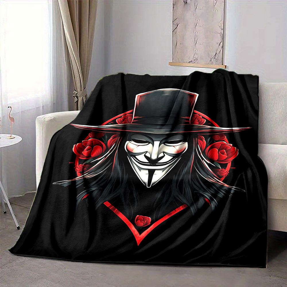 1pc V for Vendetta Flannel Throw Blanket - HD Printed Lightweight Soft Warm All-Season Blanket for Sofa, Bed, Travel, Camping 104