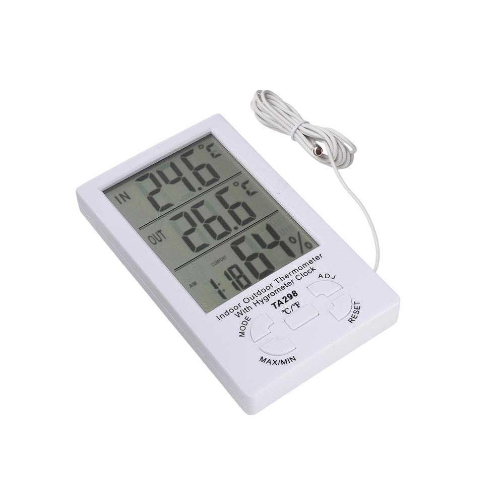Indoor Outdoor Thermometer Hygrometer Clock Alarm Digital LCD Display C/F Temperature Humidity Meter 1.5M Sensor Probe