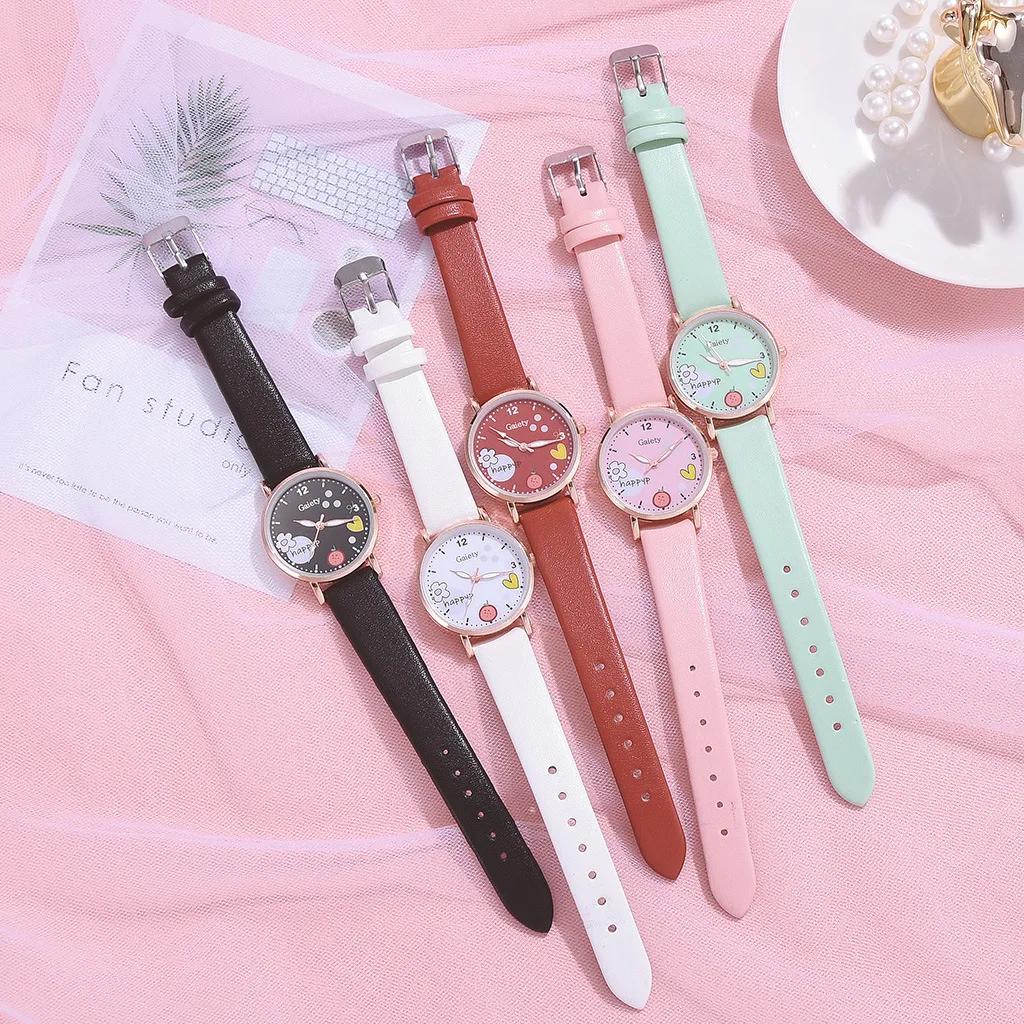Kids Watches Pink Cute Children's Wristwatch Cartoon Pattern Quartz Watch Set for Girls Fashion Students' Clock Relogio Infantil