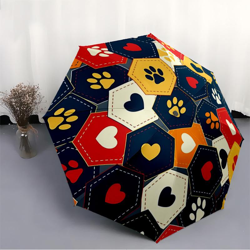 1pc Paw Prints Hearts Automatic Open/Close Umbrella Compact Folding Umbrella, All-Season Portable Umbrella for Women/Men F1124045