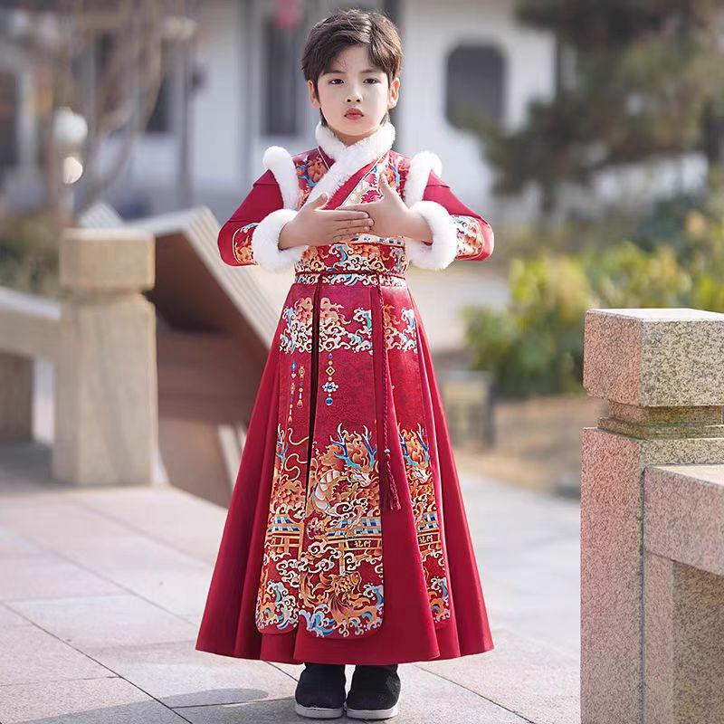 Boys' Winter Hanfu: 2026 New Year Tang Suit, Thickened Ancient Style Costume