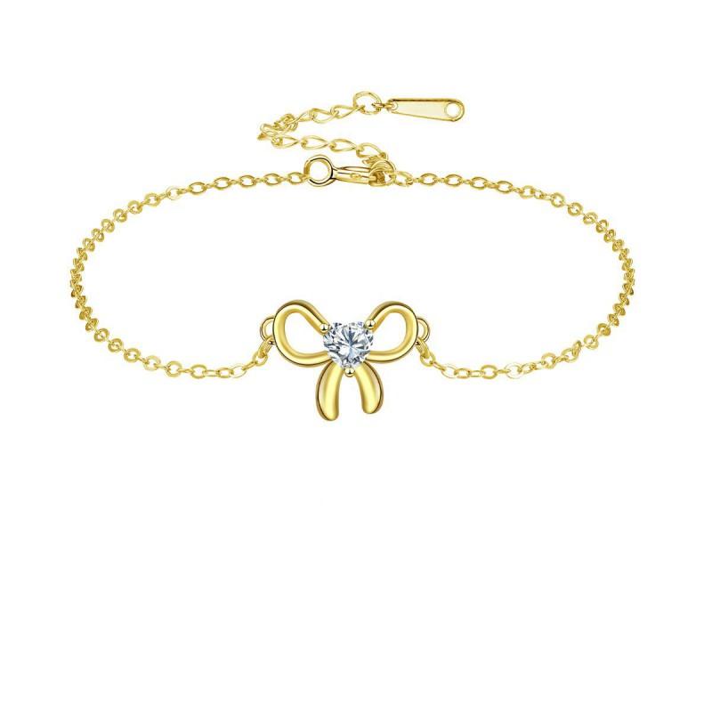 Elegant Butterfly Knot Bracelet Women 18K Gold Plated With Cubic Zirconia Fashionable Daily Wear Jewelry White Crystal Bracelet