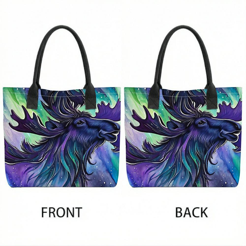 Moose Printed Tote Bag Large Capacity Casual Shoulder Bag for Daily Shopping Travel Stylish Animal Pattern Handbag