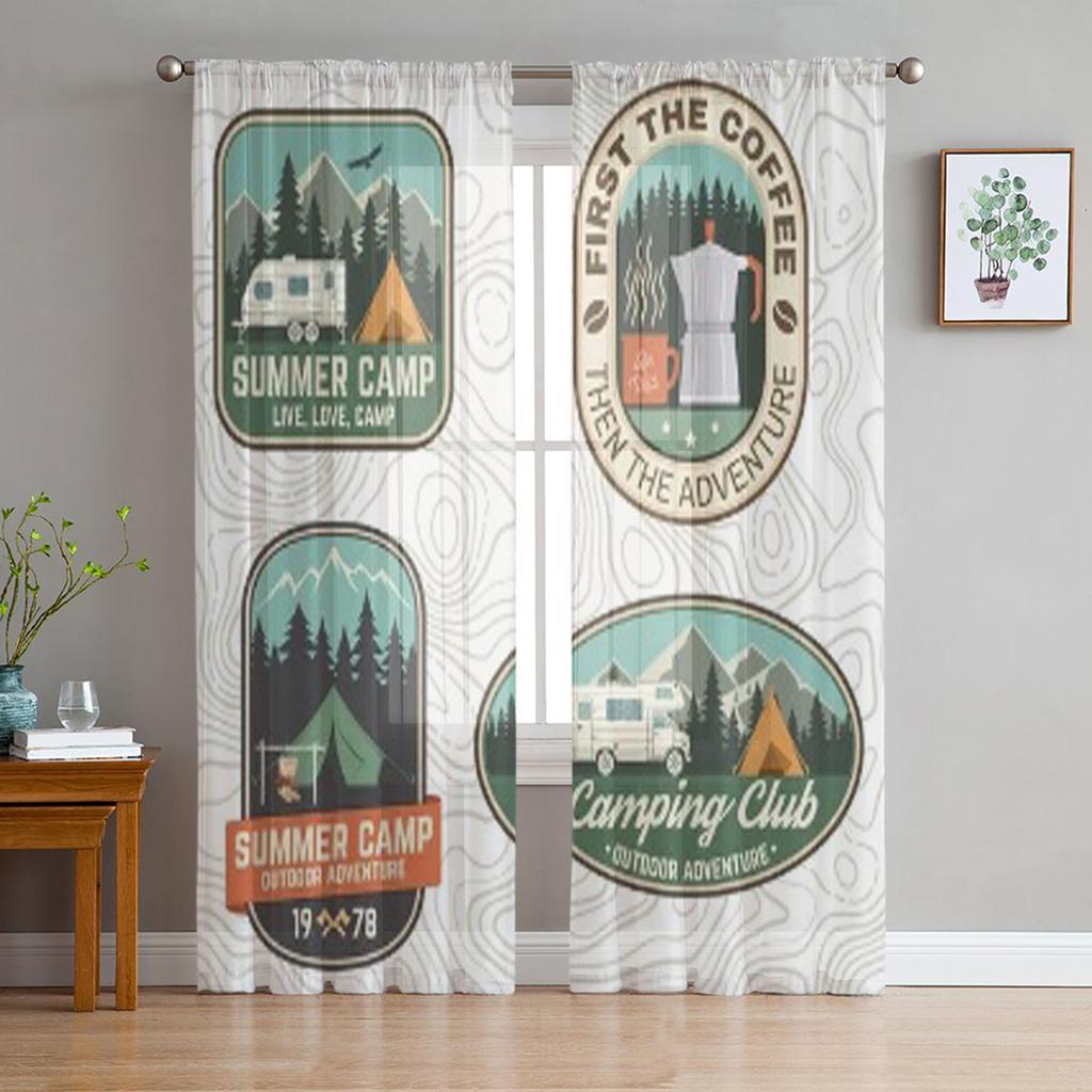 Set von Camping- und Caravaning-Club-Abzeichen Chiffon Transparente Vorhänge für Wohnzimmer Schlafzimmer Dekoration Fenstervoiles Tüllvorhang