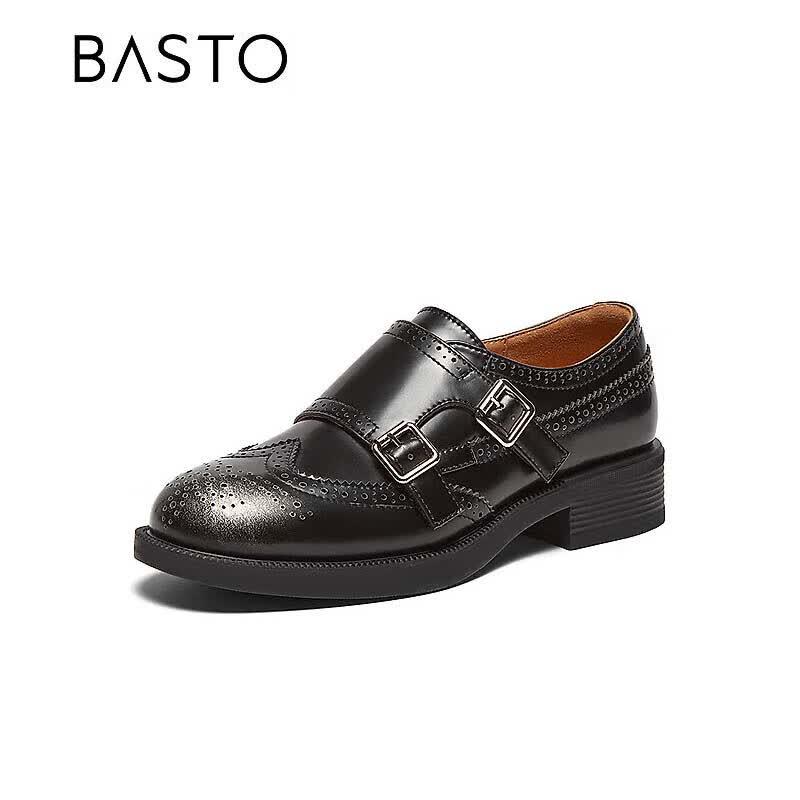 BASTO Women s Retro British Style Chunky Heel Oxford Shoes 38