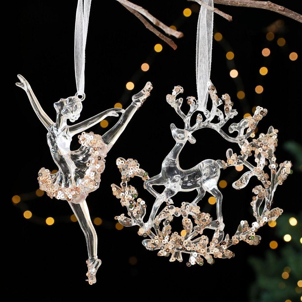 Ballet Girl Acrylic Christmas Tree Ornaments Christmas Snowflake Icicle Pendants  New Year
