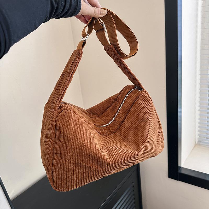 

Большая ретро вельветовая холщовая сумка-тоут на плечо для женщин 2023 - Повседневная сумка кроссбоди для студентов коричневый