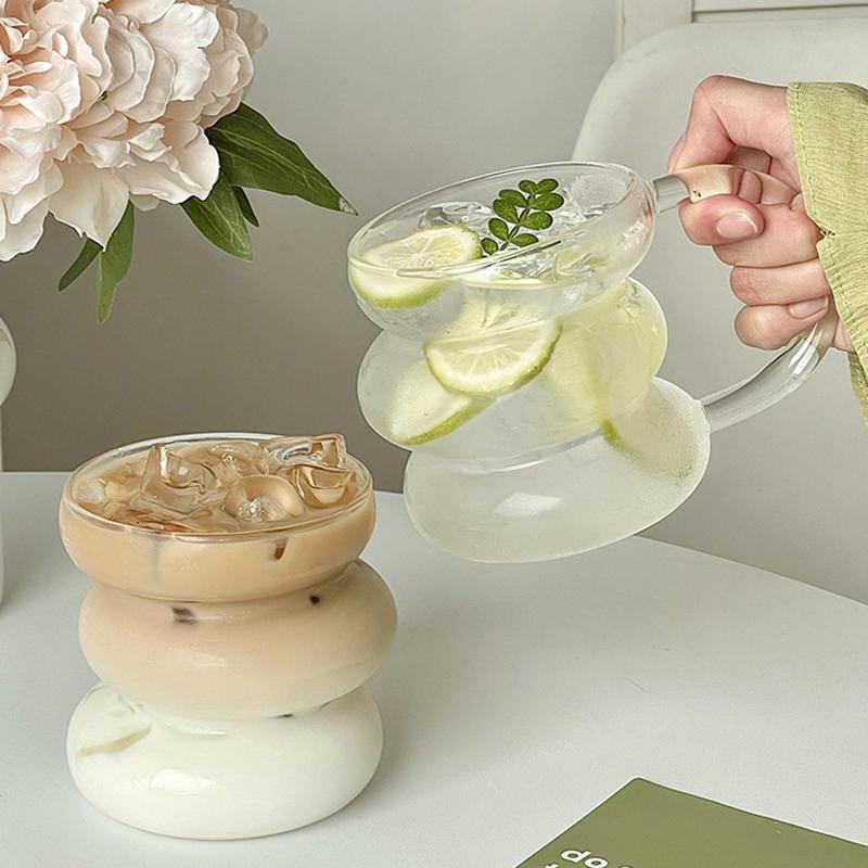 Glass Water Cup Decorative Drinkware Cold Coffee Cups Coffee Mugs Cocktail Drinkware Desk Aesthetic Cups Office Table Accessorie