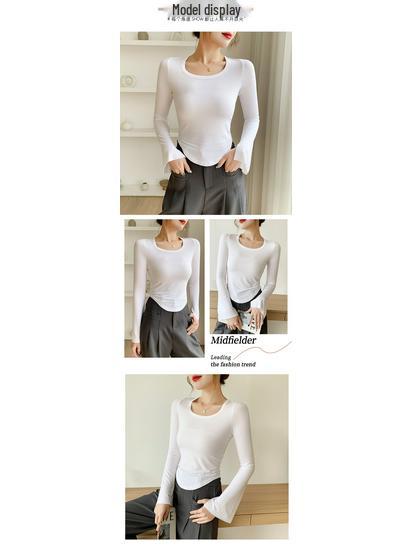 Women's Autumn/Winter Modal Round Neck Flared Long Sleeve Slim Base Layer Top