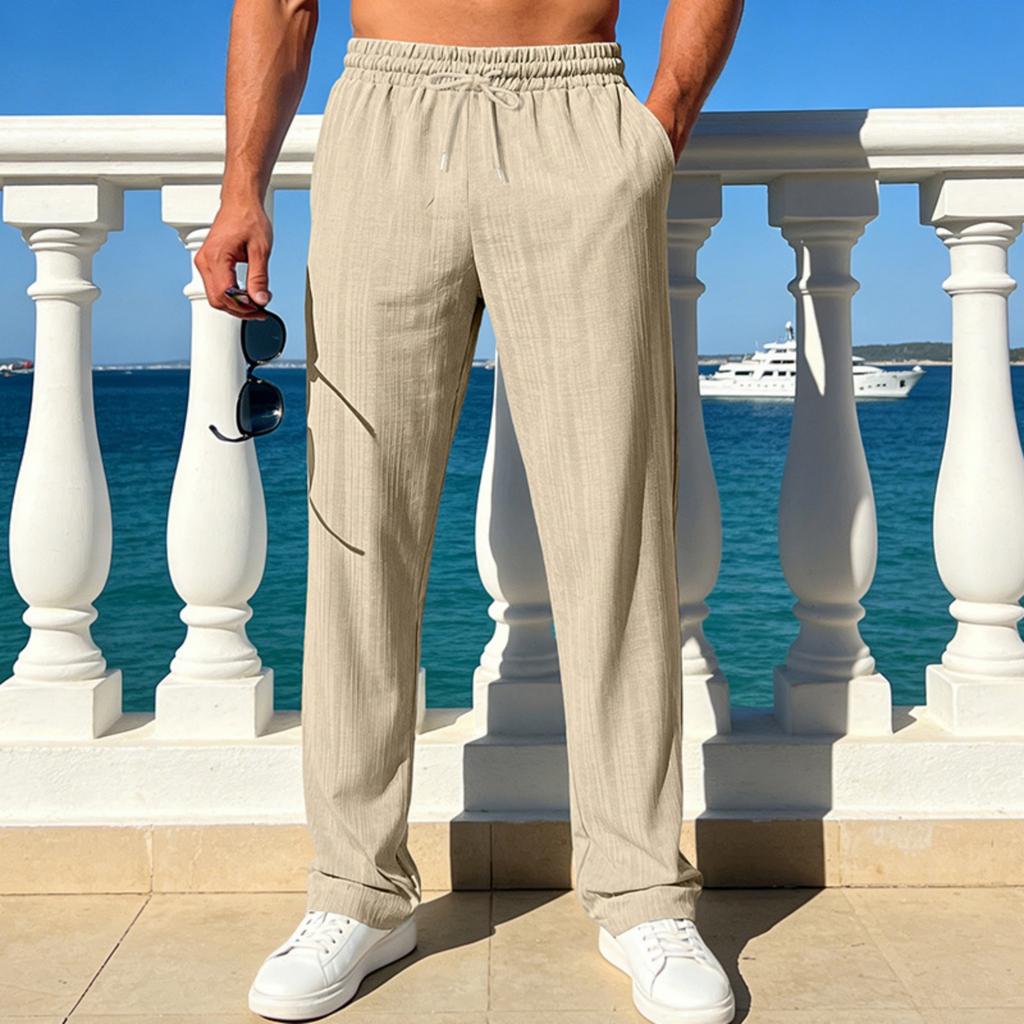 Men's Loose And Breathable Spring And Imitation Linen Slub Beach Casual Sports Straight-cut Trousers