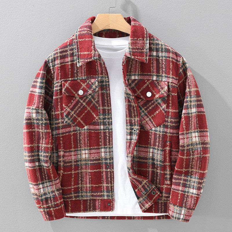 New American-Style Casual Plaid Lapel Jacket for Men and Women, Trendy Brand, Autumn Loose-Fitting Versatile Shirt Coat